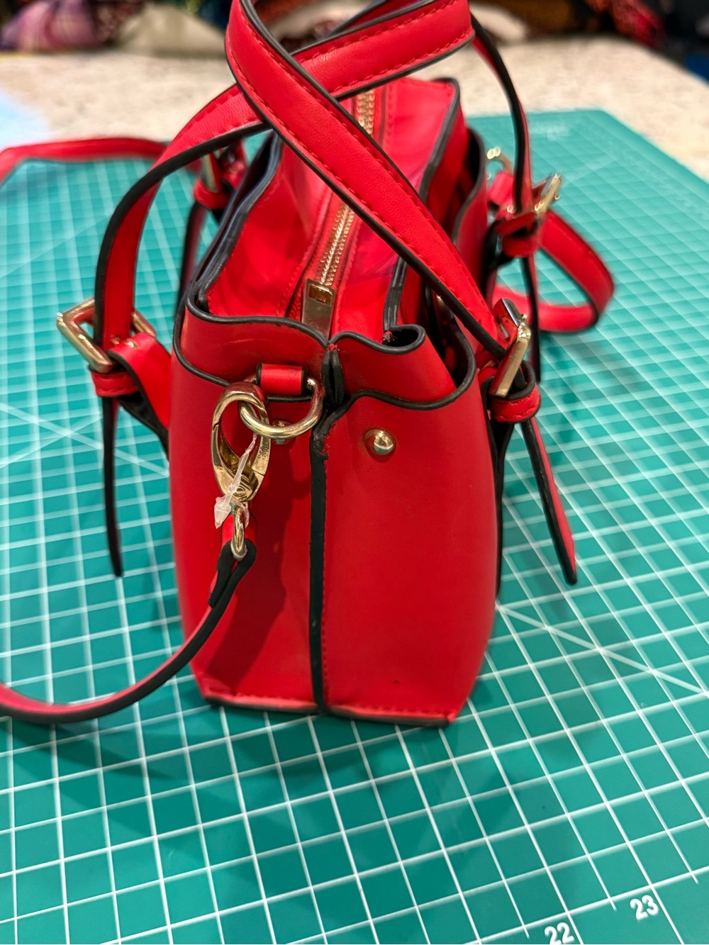 FOREVER 21 Red Mini Satchel Crossbody Bag Structured Top Handle - Picture 9 of 13